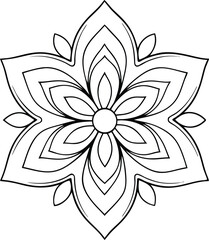symmetric floral mandala ornament, black outline geometric flower vector

