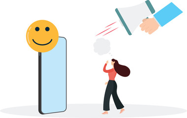 Digital business concept.character works on content marketing targeting and other activities on social networks.flat characters.