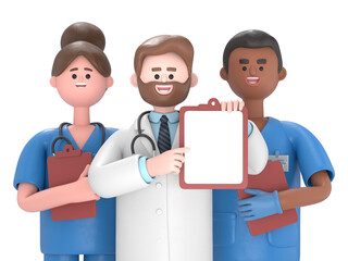Fototapeta premium 3d rendering,doctor holds blank clipboard.Transparent Background Mockup.Supports PNG files with transparent backgrounds.