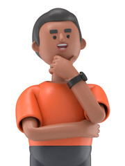 3D illustration of handsome man David surrounded by question marks.Transparent Background Mockup.Supports PNG files with transparent backgrounds.