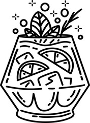 Hand drawn cocktail doodle outline illustration  