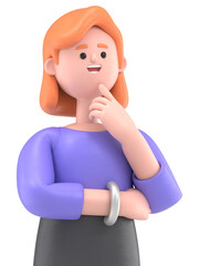 3D illustration of European businesswoman Ellen surrounded by question marks.Transparent Background Mockup.Supports PNG files with transparent backgrounds.