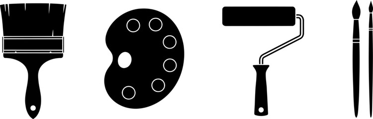 Art Painting Tools Palette Brush Roller Silhouette