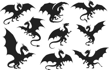 Mythical Fantasy Dragon Creatures Silhouettes