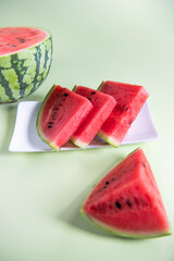 Fresh cut watermelon close-up, red and delicious