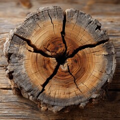Weathered tree stump rings reveal a hollow core