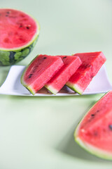 Fresh cut watermelon close-up, red and delicious