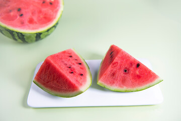 Fresh cut watermelon close-up, red and delicious
