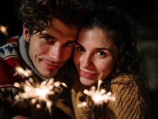 Young love Sparklers and cozy sweaters glow