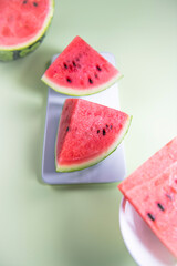 Fresh cut watermelon close-up, red and delicious