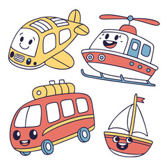  Fun Cartoon Transportation Doodle Pack for Kids