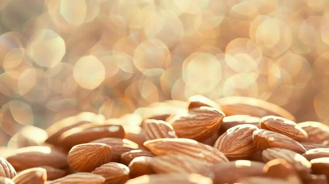 Almonds closeup golden light