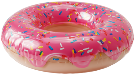 nflatable pool ring in donut shape with frosting details, isolated, PNG