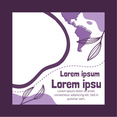 Abstract Purple World Map with Leaves Minimalist Design Illustration