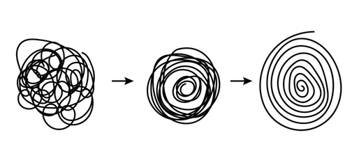 Abstract metaphor of psychotherapy. tangled and untangled lines. abstract metaphor of problem solving or difficult situation. psychotherapy concept