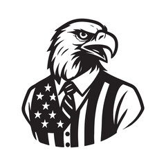 American Eagle in Suit Patriotic Emblem Silhouette Design for Independence Day Celebrations and National Pride