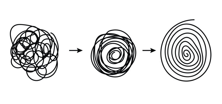 Abstract metaphor of psychotherapy. tangled and untangled lines. abstract metaphor of problem solving or difficult situation. psychotherapy concept