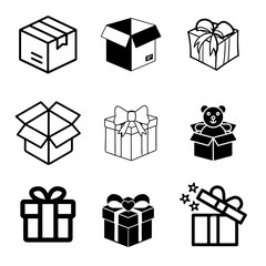 Boxes  icon  set  black and white