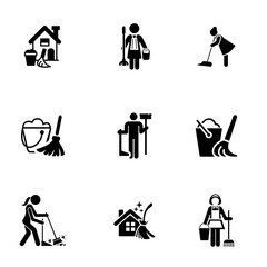 Housecleaning icon set, black and white