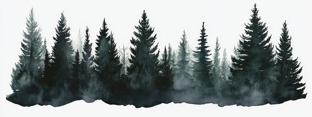 The tree line from a forest is depicted solo on a white transparent background