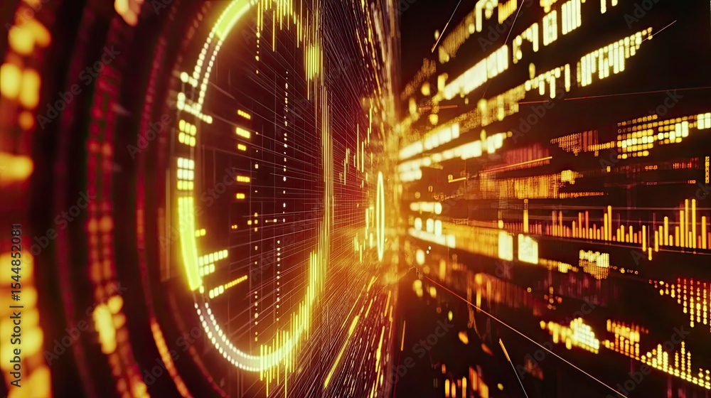 Poster digital data tunnel. dynamic, glowing interface