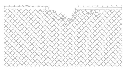 Vector outline of torn security chainlink fence with hole