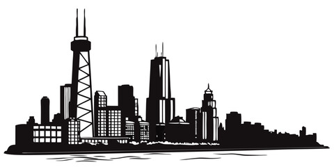  silhouette city skyline on white background