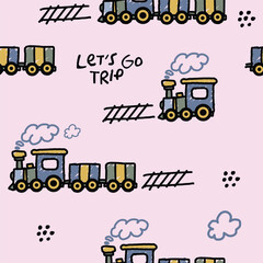 Naklejka premium cute train doodle vector background seamless.eps