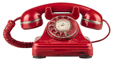 old red dial-up phone isolated on a transparent background