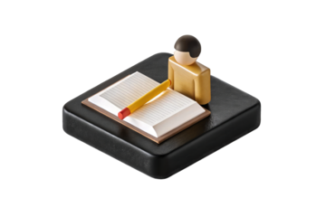 3D Student Reading Book with Pencil Illustration