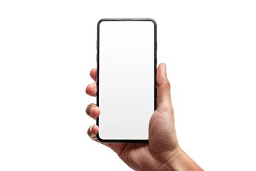 Hand Man Holding Mobile Smartphone with Blank Screen Isolated on White Background with Clipping Path