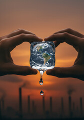 Fragile Earth: Hands Holding Melting Ice Globe - Climate Change Concept