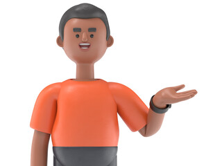 3D illustration of handsome man David pointing finger at screen,Transparent Background Mockup.Supports PNG files with transparent backgrounds.