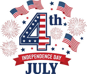 Obraz premium Illustration of independence day celebration with flags and fireworks