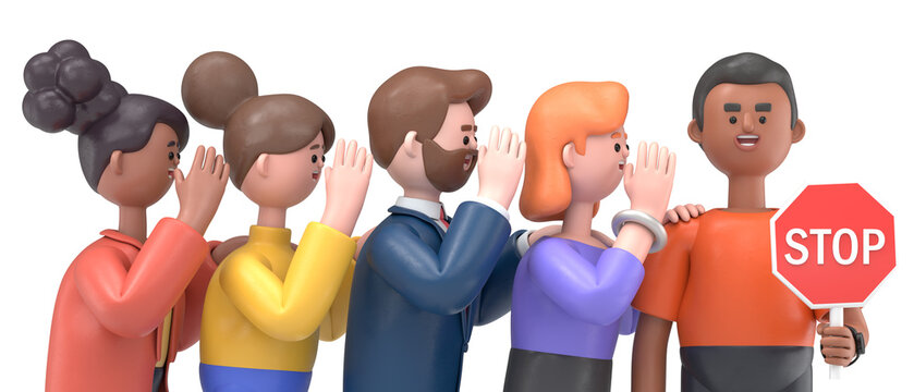 3D illustration of cartoon characters,Stop the gossip.Transparent Background Mockup.Supports PNG files with transparent backgrounds.