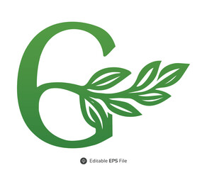 Green Letter c with Leaf Branch Design Element leaves