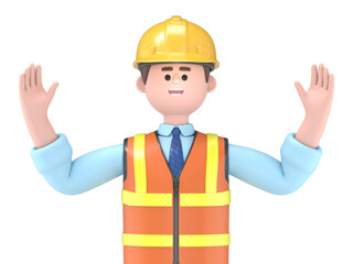 3D illustration of male engineer Owen celebrates success.Transparent Background Mockup.Supports PNG files with transparent backgrounds.