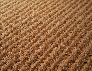 Close-up of coir doormat, natural coconut fiber. Brown texture, background. Rough, durable door carpet matting for home interior exterior entrances. Welcome entrance, front door rug.
