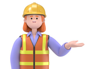3D illustration of Female engineer Pam looking for a solution.Transparent Background Mockup.Supports PNG files with transparent backgrounds.