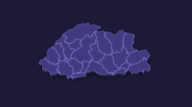 3D Animated Political Map with Buthan Outline Highlighted