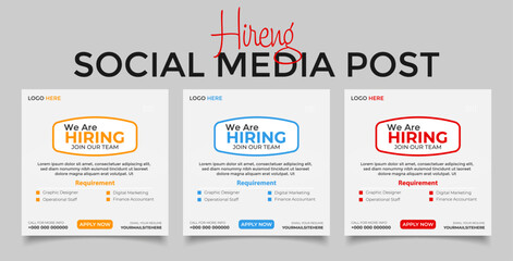  We are hiring job vacancy social media post banner join our team, We are hiring job vacancy social media post template, square web banner template design.