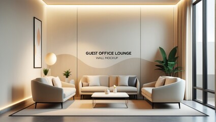 Beige couch set in a modern guest office lounge.