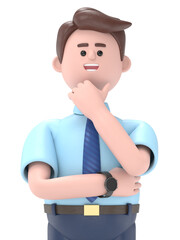 3D illustration of Asian man Felix, question, paragraph and bulb.Transparent Background Mockup.Supports PNG files with transparent backgrounds.