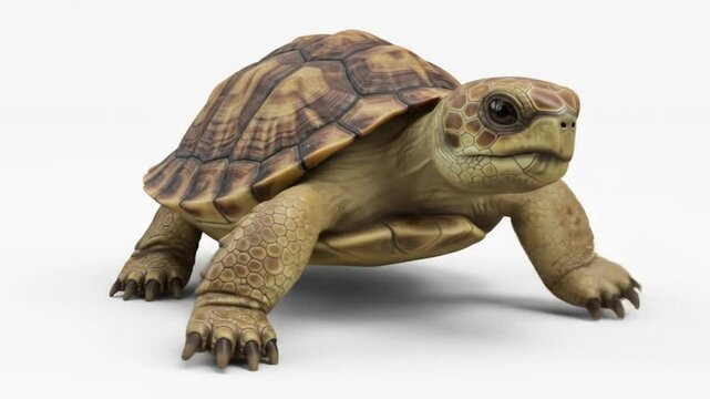 Tortoise on White: A detailed view of a tortoise, showcasing its textured shell and sturdy legs.&nbsp; The tortoise appears alert and ready to move.