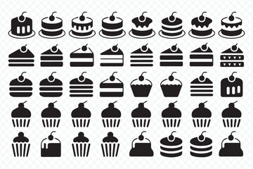 Bakery Dessert Icon Pack with Cake Cupcake and Pastry Silhouettes Vector
