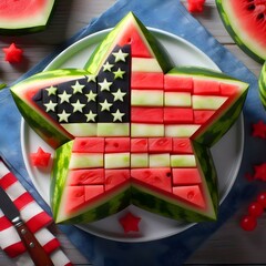Watermelon Carved and modified into an American Flag Star Shape
