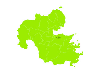 Fototapeta premium 日本の大分県の行政区分付地図