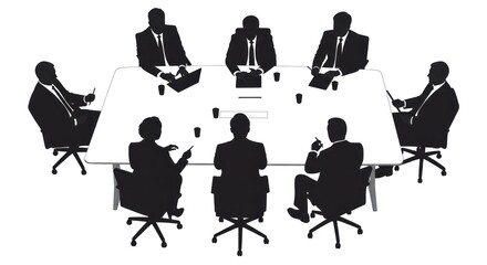 Businesspeople gather around a conference table