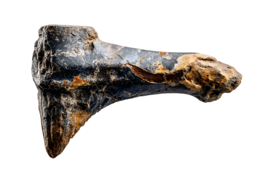 Hand axe made of stone from the paleolithic era isolated on transparent background, representing ancient tools and human evolution