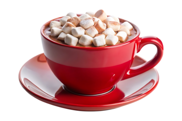 red cup of hot chocolate white marshmallow image isolated on transparent background
